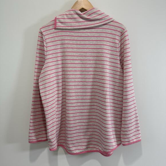 T by Talbots Split Neck Pink Striped Pullover Top Size XL SUPER SOFT Round Hem - Picture 7 of 7